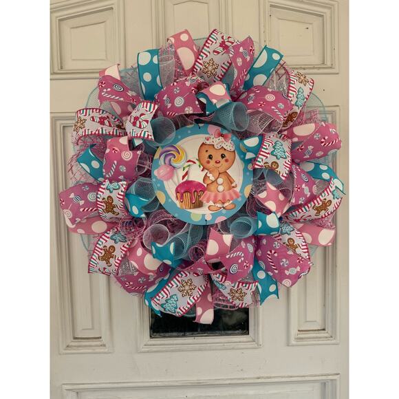Gingerbread Girl Candy Christmas Wreath | Sweet Treats Holiday Wreath Decor - Picture 1 of 8